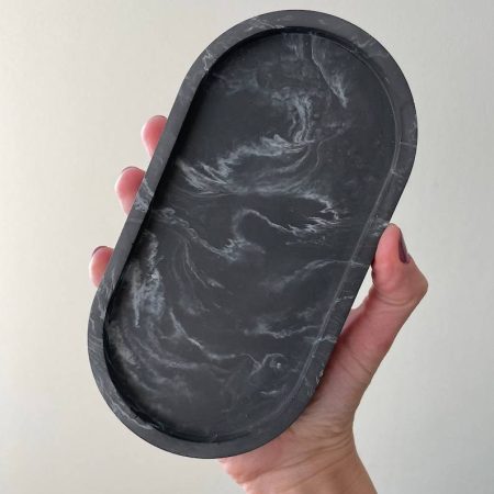 سینی بتنی بیضی طرح ابر و باد - رنگ مشکی