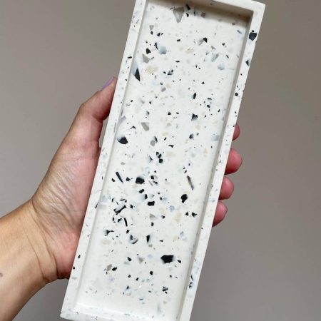 سینی بتنی مستطیل طرح موزاییکی - رنگ سفید