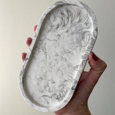 سینی بتنی بیضی طرح ابر و باد - رنگ سفید